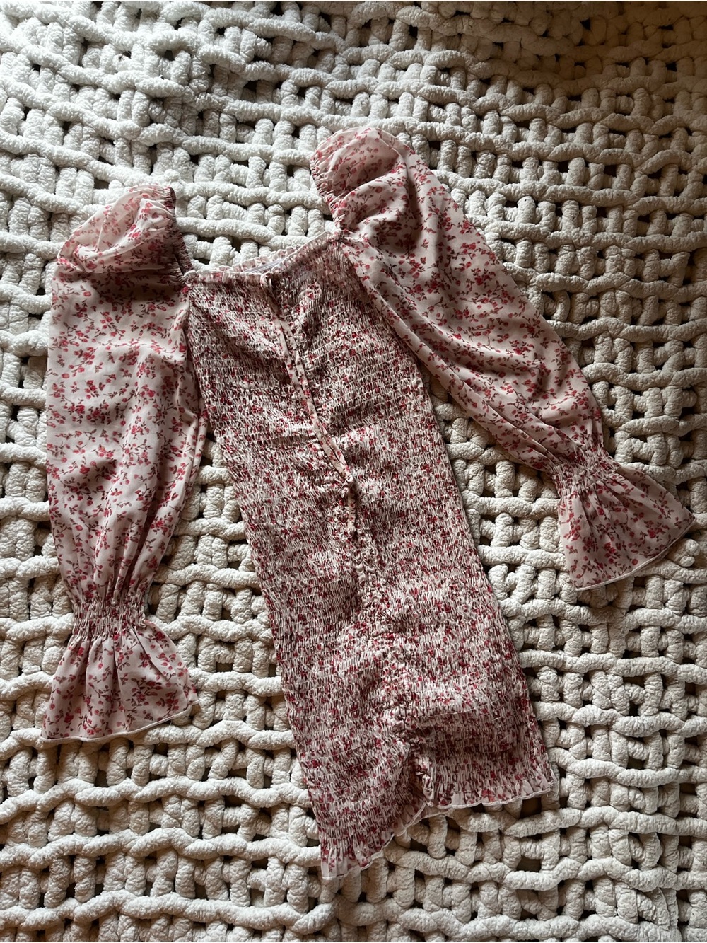Princess Polly Floral Puff Sleeve Smocked Mini Dress in Light Pink